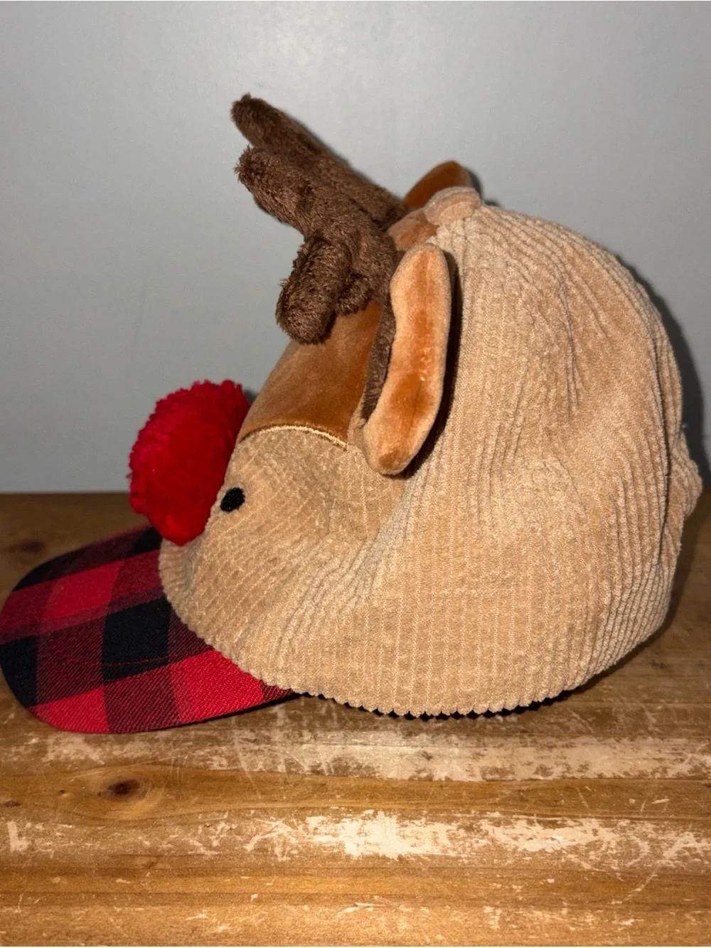 Mud Pie Reindeer Hat Toddler 2T-5T Corduroy Plaid Red Holiday Portrait